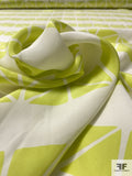 Triangular Squares Matte-Side Printed Silk Charmeuse - Lime / Off-White