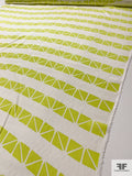 Triangular Squares Matte-Side Printed Silk Charmeuse - Lime / Off-White