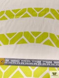 Geometric Striped Matte-Side Printed Silk Charmeuse - Lime / Off-White
