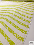 Geometric Striped Matte-Side Printed Silk Charmeuse - Lime / Off-White