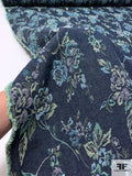 Floral Denim-Look Brocade - Denim Blue / Sky Blue / Greens