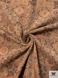 Geometric Tapestry-Look Brocade - Tan / Antique Reds / Antique Greens