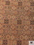 Geometric Tapestry-Look Brocade - Tan / Antique Reds / Antique Greens