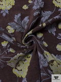 Floral Tapestry-Look Brocade - Dark Brown / Grey / Lime Green