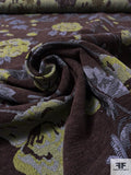 Floral Tapestry-Look Brocade - Dark Brown / Grey / Lime Green