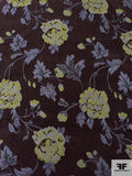 Floral Tapestry-Look Brocade - Dark Brown / Grey / Lime Green