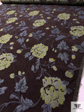 Floral Tapestry-Look Brocade - Dark Brown / Grey / Lime Green