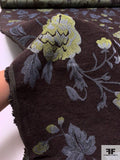 Floral Tapestry-Look Brocade - Dark Brown / Grey / Lime Green