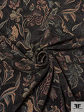 Leaf and Floral Tapestry-Look Brocade - Dark Evergreen /  Eggplant / Beige