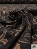 Leaf and Floral Tapestry-Look Brocade - Dark Evergreen /  Eggplant / Beige