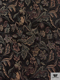 Leaf and Floral Tapestry-Look Brocade - Dark Evergreen /  Eggplant / Beige