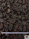 Leaf and Floral Tapestry-Look Brocade - Dark Evergreen /  Eggplant / Beige