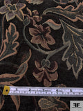 Leaf and Floral Tapestry-Look Brocade - Dark Evergreen /  Eggplant / Beige