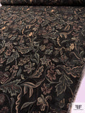 Leaf and Floral Tapestry-Look Brocade - Dark Evergreen /  Eggplant / Beige