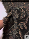 Leaf and Floral Tapestry-Look Brocade - Dark Evergreen /  Eggplant / Beige