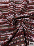 Horizontal Ethnic Striped Tapestry-Look Brocade - Burnt Orange / White / Grey / Olive