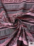 Linear Pattern and Paisley Tapestry-Look Brocade - Maroon / Pale Pink / Grey