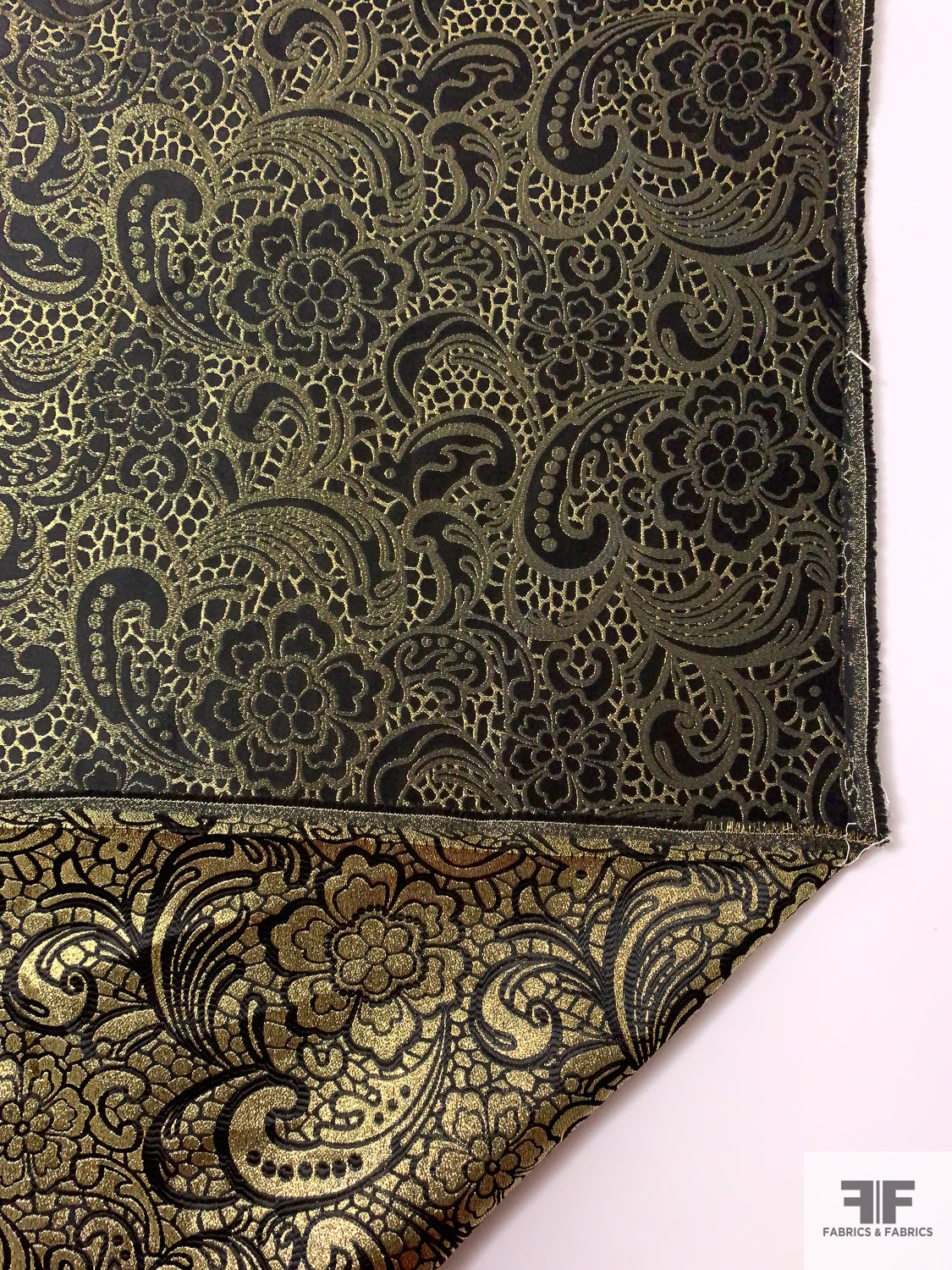 Reversible Paisley Floral Metallic Brocade - Gold/Black | FABRICS & FABRICS Fabrics & Fabrics Reversible Paisley Floral Metallic Brocade - Gold/Black | FABRICS & FABRICS Fabrics & Fabrics