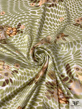 Hypnotic and Floral Printed Silk Charmeuse - Olive Green / Peach / Browns / Turquoise