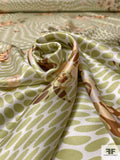 Hypnotic and Floral Printed Silk Charmeuse - Olive Green / Peach / Browns / Turquoise