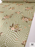 Hypnotic and Floral Printed Silk Charmeuse - Olive Green / Peach / Browns / Turquoise