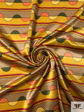 Wavy Striped Printed Silk Charmeuse - Turmeric / Orange / Army Green / Red