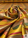 Wavy Striped Printed Silk Charmeuse - Turmeric / Orange / Army Green / Red