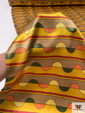 Wavy Striped Printed Silk Charmeuse - Turmeric / Orange / Army Green / Red