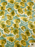 Brushstroke Floral Printed Silk Charmeuse - Seafoam / Dusty Chartreuse / Off-White