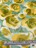 Brushstroke Floral Printed Silk Charmeuse - Seafoam / Dusty Chartreuse / Off-White