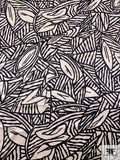 Leaf on Leaf Sketch Printed Silk Charmeuse - Black / Off-White