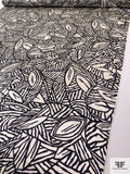 Leaf on Leaf Sketch Printed Silk Charmeuse - Black / Off-White