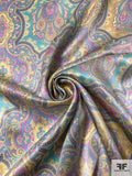 Ornate Paisley Printed Silk Charmeuse - Pastel Yellow / Green / Pink / Periwinkle