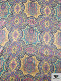 Ornate Paisley Printed Silk Charmeuse - Pastel Yellow / Green / Pink / Periwinkle
