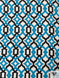 Lattice Matte-Side Printed Silk Charmeuse - Turquoise / Black / Off-White