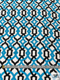 Lattice Matte-Side Printed Silk Charmeuse - Turquoise / Black / Off-White