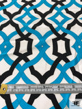 Lattice Matte-Side Printed Silk Charmeuse - Turquoise / Black / Off-White