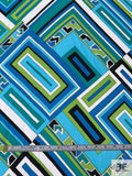 Geometric Layers Matte-Side Printed Silk Charmeuse - Turquoise / Lime / Black / White
