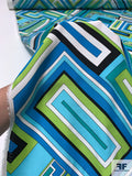Geometric Layers Matte-Side Printed Silk Charmeuse - Turquoise / Lime / Black / White