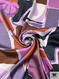Softened Geometric Matte-Side Printed Silk Charmeuse - Dusty Purples / Black / Browns