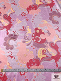 Pucci-esque Paisley-Like Printed Silk Charmeuse - Lilac / Lavender / Peach / Berry Pink