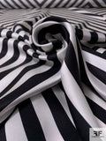 Giant Zig Zag Printed Silk Charmeuse - Black / Off-White
