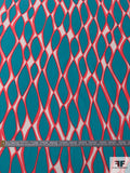 Almonds Graphic Matte-Side Printed Silk Charmeuse - Turquoise / Neon Coral / Off-White