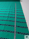 Hieroglyphic Geometric Matte-Side Printed Silk Charmeuse Panel - Ocean Green / Navy / White