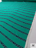 Hieroglyphic Geometric Matte-Side Printed Silk Charmeuse Panel - Ocean Green / Navy / White