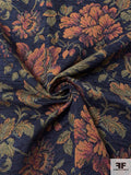 Floral Tapestry-Look Brocade - Navy Blue / Greens / Turmeric / Red