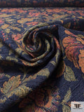 Floral Tapestry-Look Brocade - Navy Blue / Greens / Turmeric / Red