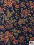 Floral Tapestry-Look Brocade - Navy Blue / Greens / Turmeric / Red