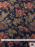 Floral Tapestry-Look Brocade - Navy Blue / Greens / Turmeric / Red