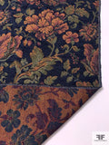 Floral Tapestry-Look Brocade - Navy Blue / Greens / Turmeric / Red